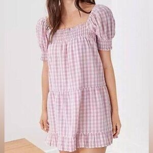 NWT American Eagle Purple/Pink Gungham Puff Sleeve Mini Dress